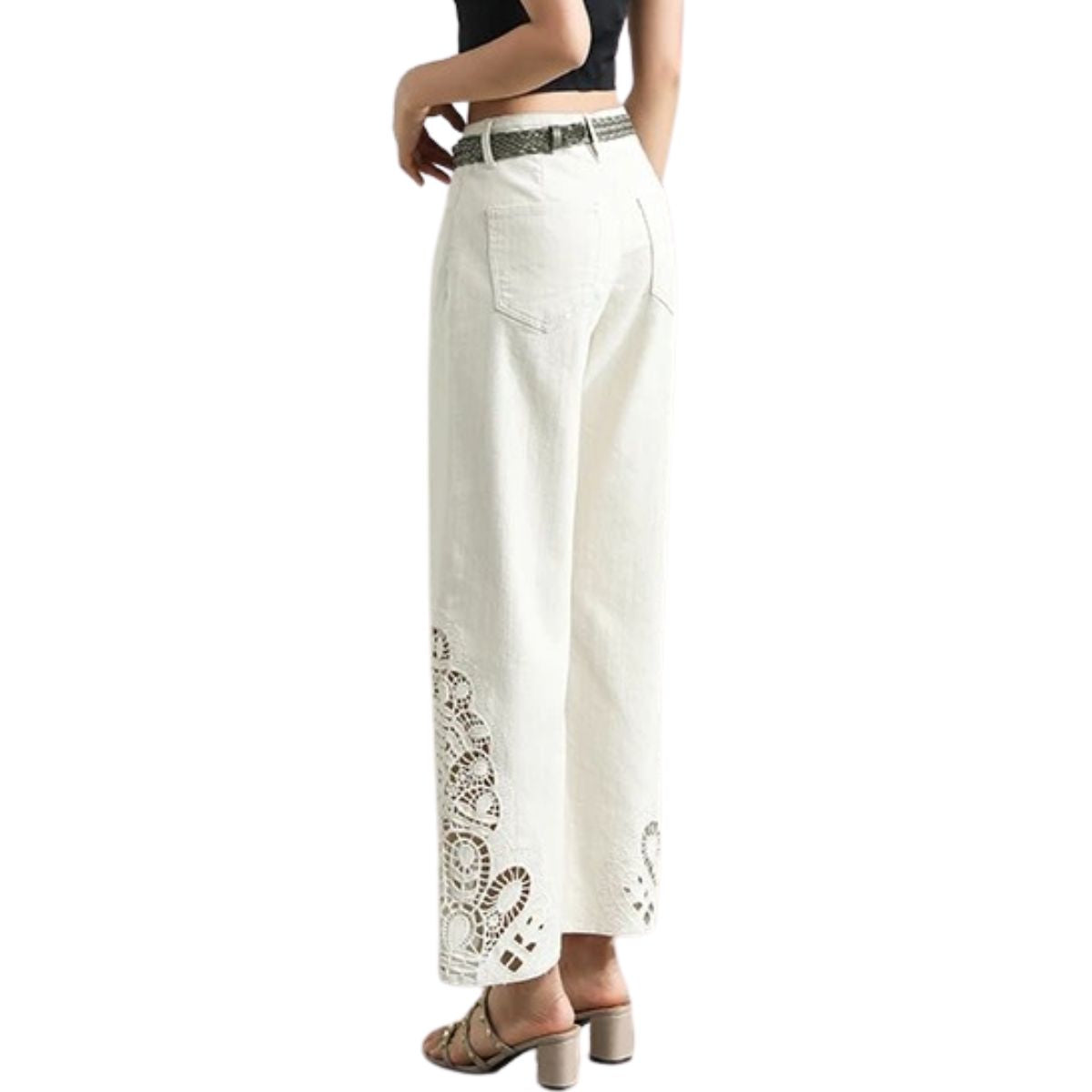 Risen Jeans Wide Leg Embroidered Cut-Out Ankle Jeans