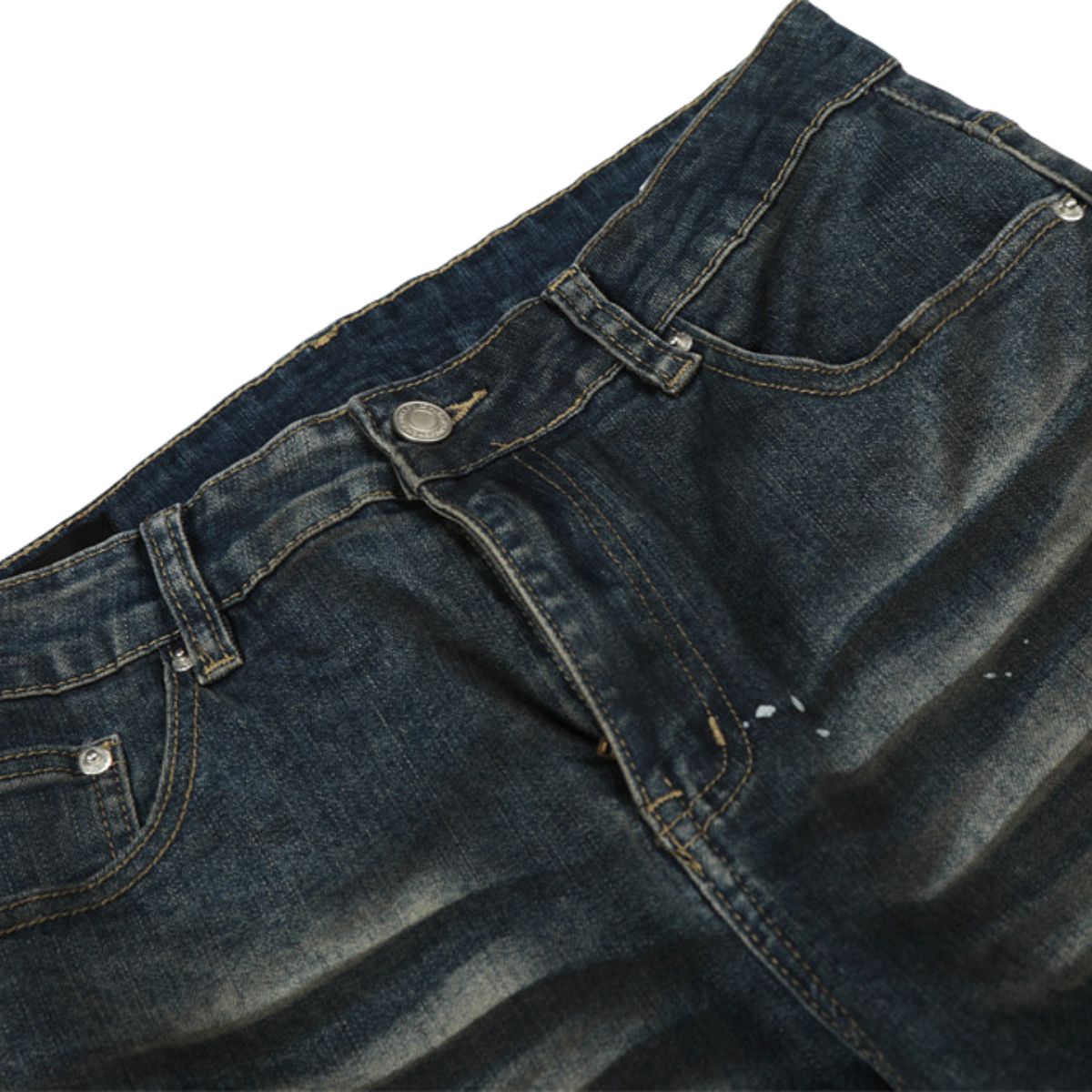 Men's Distressed Paint Splatter Denim Pants Vintage Loose Flare