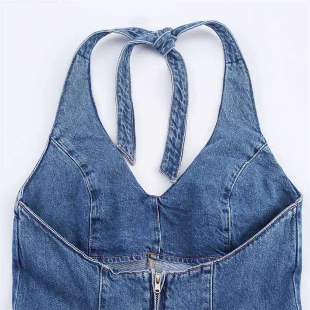 Self-Tied Halter Neck Denim Maxi Dress