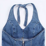 Self-Tied Halter Neck Denim Maxi Dress