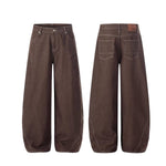 Vintage Washed Curved Seam Baggy Wide-Leg Cargo Jeans