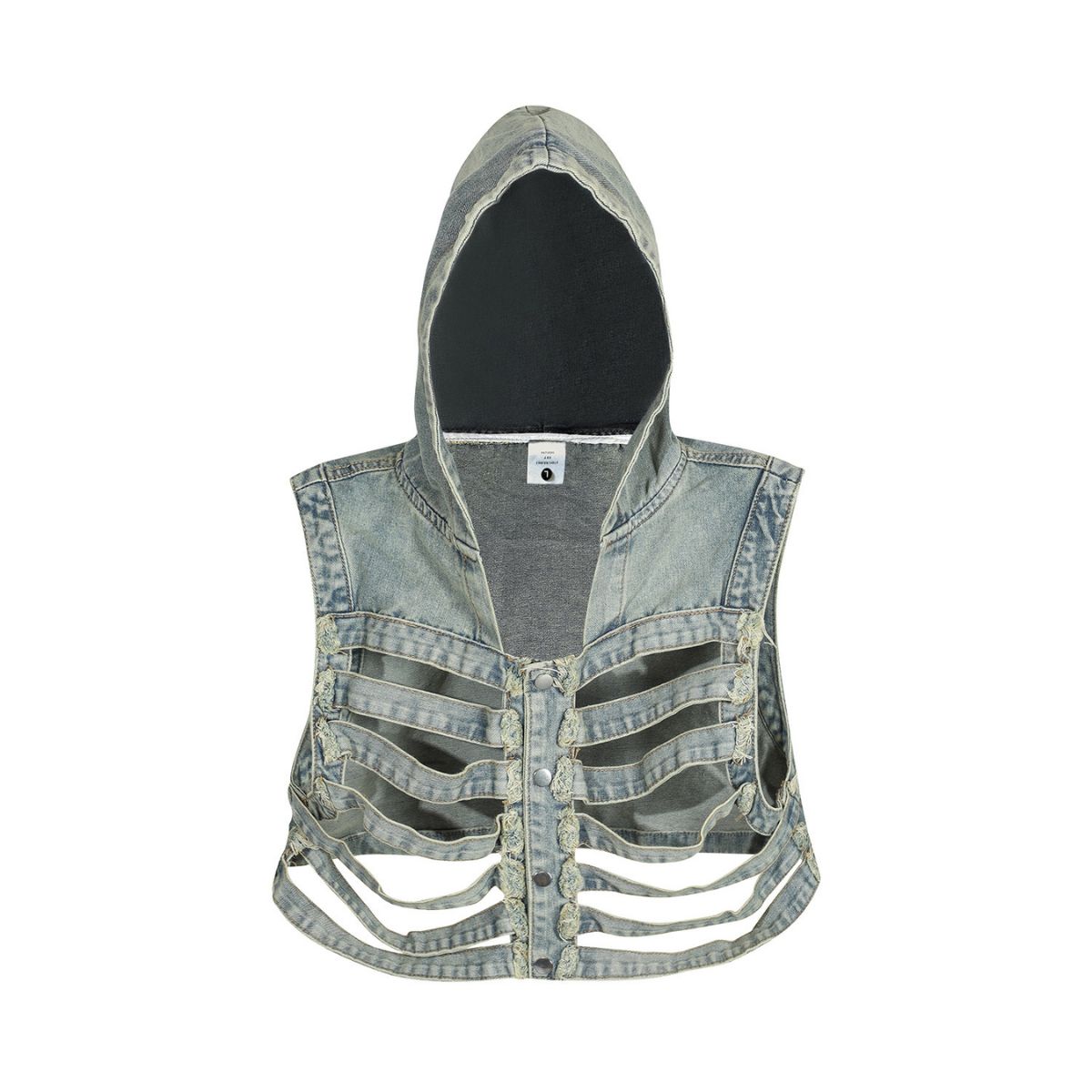 Distressed Cut-Out Denim Hooded Vest