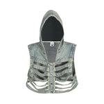 Distressed Cut-Out Denim Hooded Vest