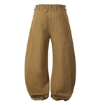 Deconstructed Washed Solid Pleated Panel Multi-Pocket Cargo Pants