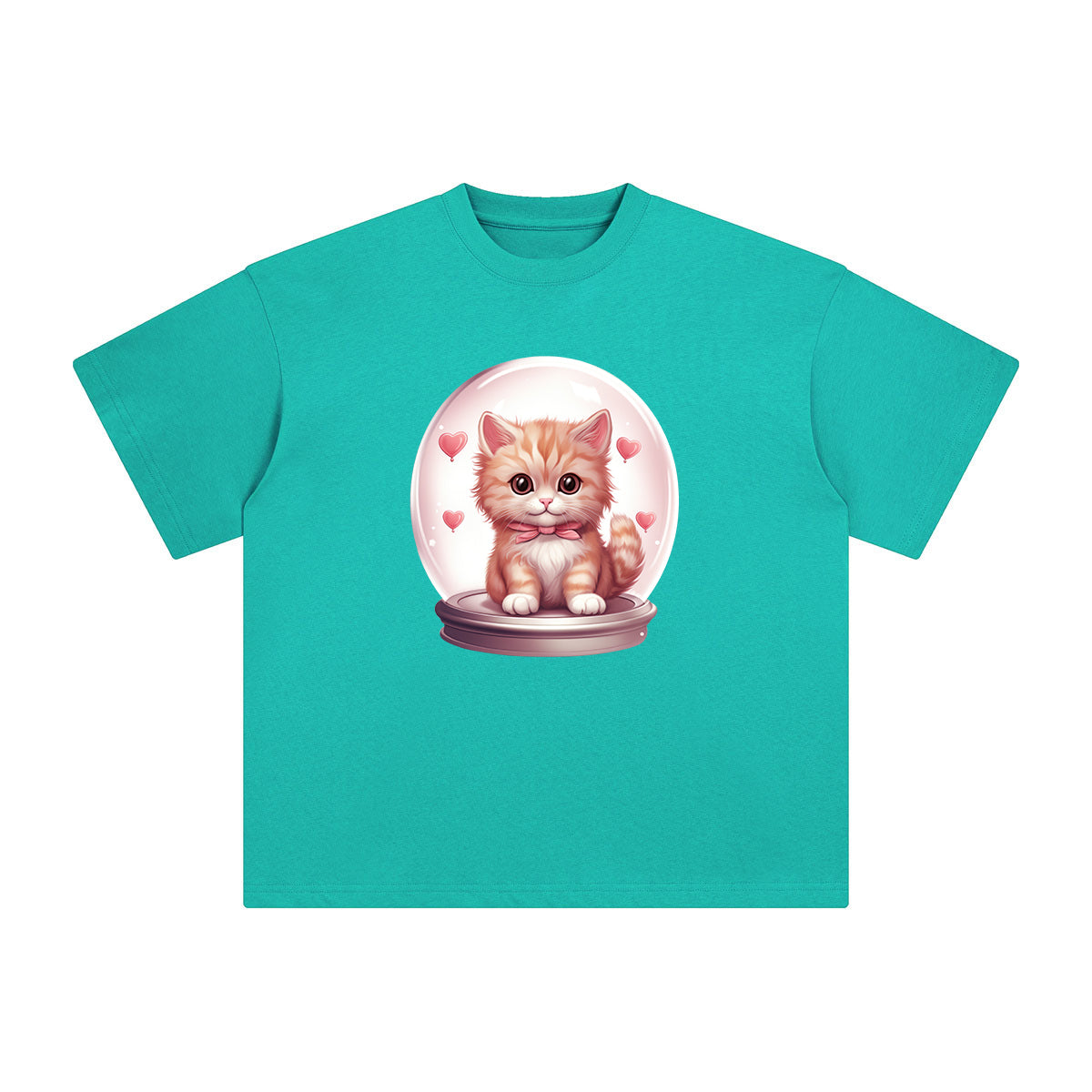 Valentine Kitten Globe Graphic Tee-INNBLAC Fashion Apparel