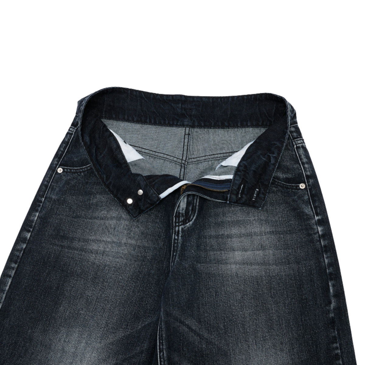 Double-Button Whiskered Wide-Leg Denim Shorts