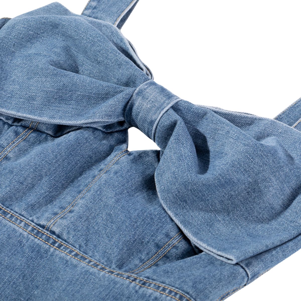 Women's Denim Bow Strappy Mini Dress