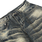 Men's Washed Faded Wide Leg Curved Denim Pants Distressed Punk