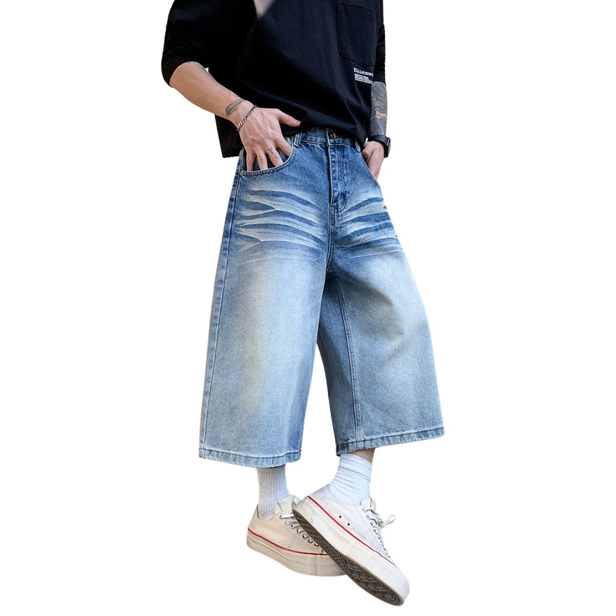 Bermudas con lavado vintage y salpicaduras de tinta
