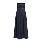 Women's Strapless Belted Denim Maxi Dress