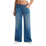 Women High Waist Wide Leg Whisker Spray Wash High Stretch Denim Pants