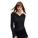 Ruched Fitted Long Sleeve Hoodie Top