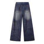 Front Pocket Embroidered Washed Wide Leg Jeans