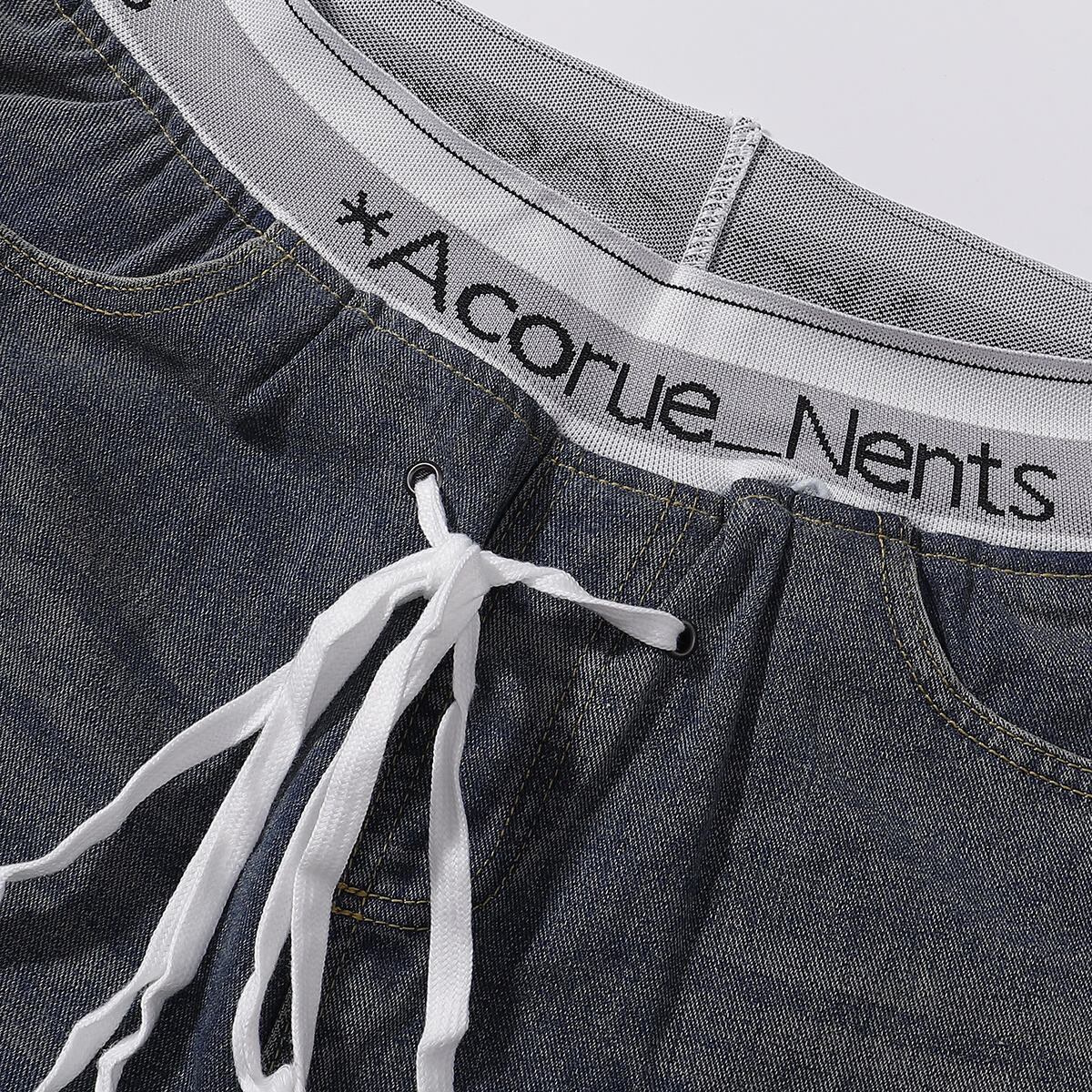 Elastic Waistband Wide Leg Denim Pants