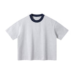 Oversized Color-Block Ribbed Collar Comfortable Tee