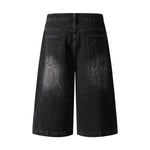 Ripped Patchwork Plaid Denim Bermuda Shorts