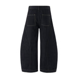 Curved Seam Wide Leg Denim Trousers Dark Indigo Wash