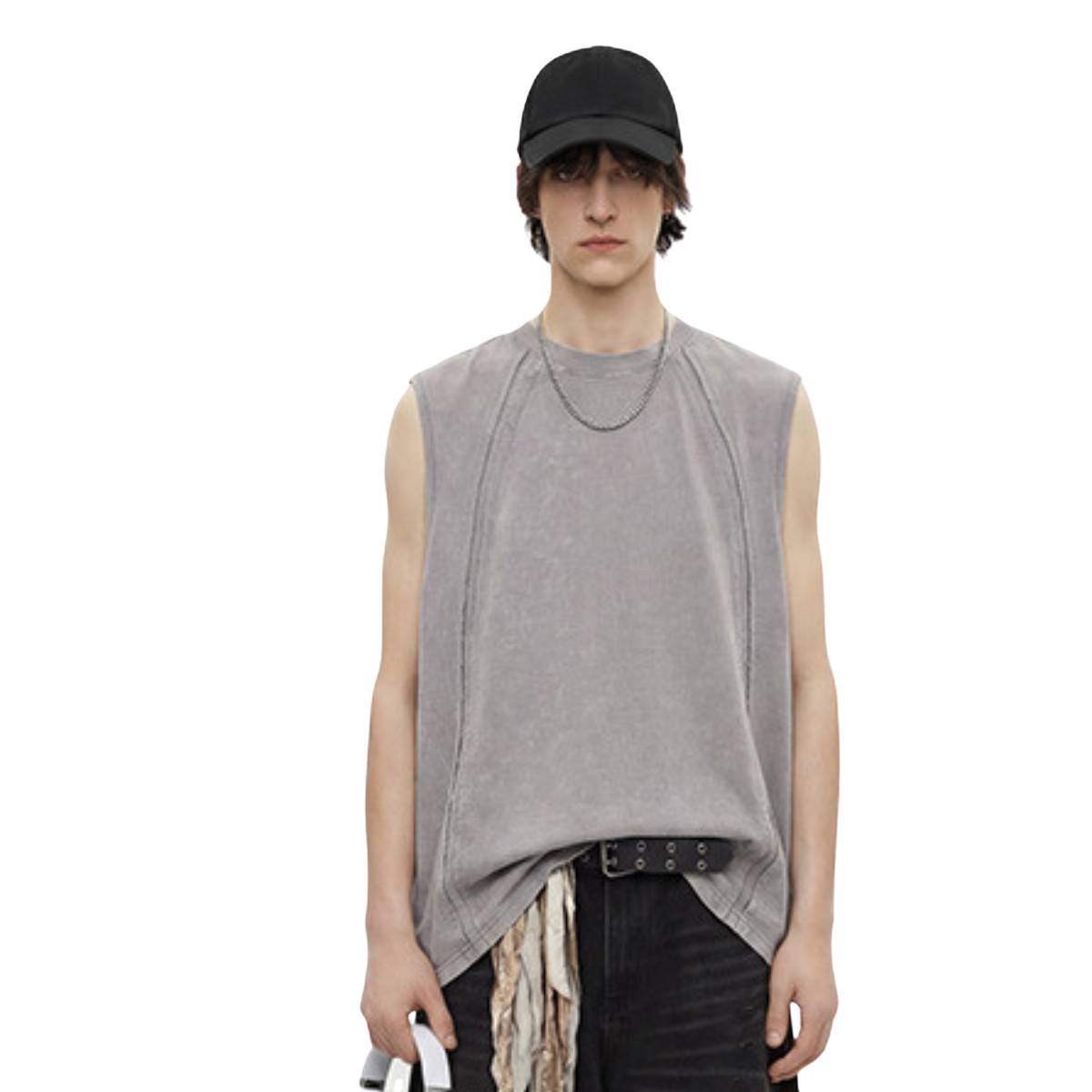 Camiseta sin mangas descolorida de 8 oz