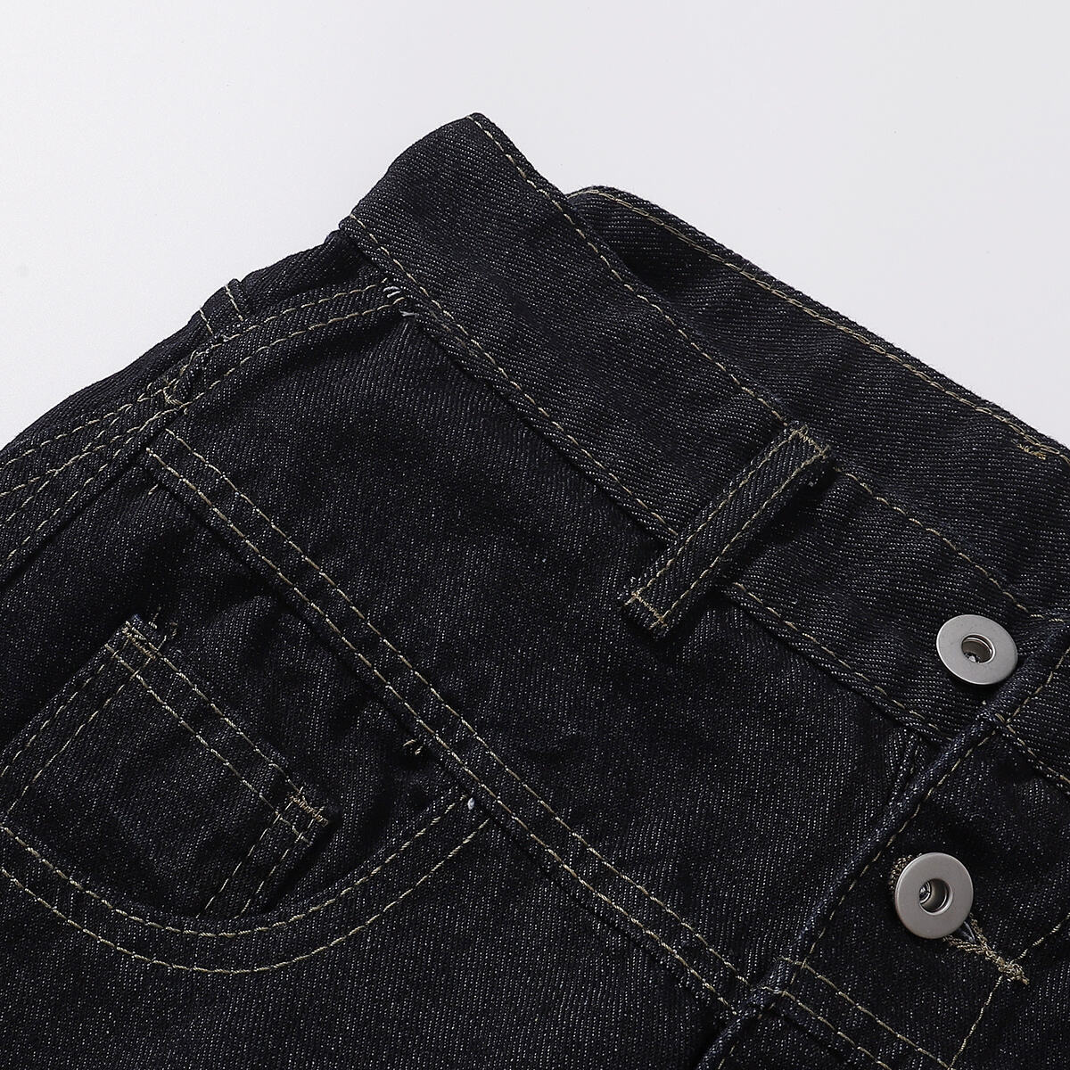 Curved Button Fly Wide-Leg Jeans