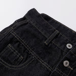 Curved Button Fly Wide-Leg Jeans