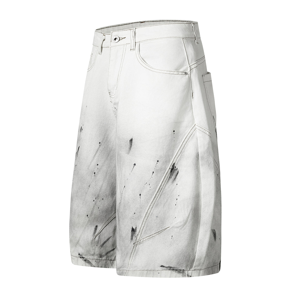 Ink-splatter Barrel Leg Denim Shorts