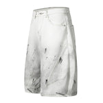 Ink-splatter Barrel Leg Denim Shorts