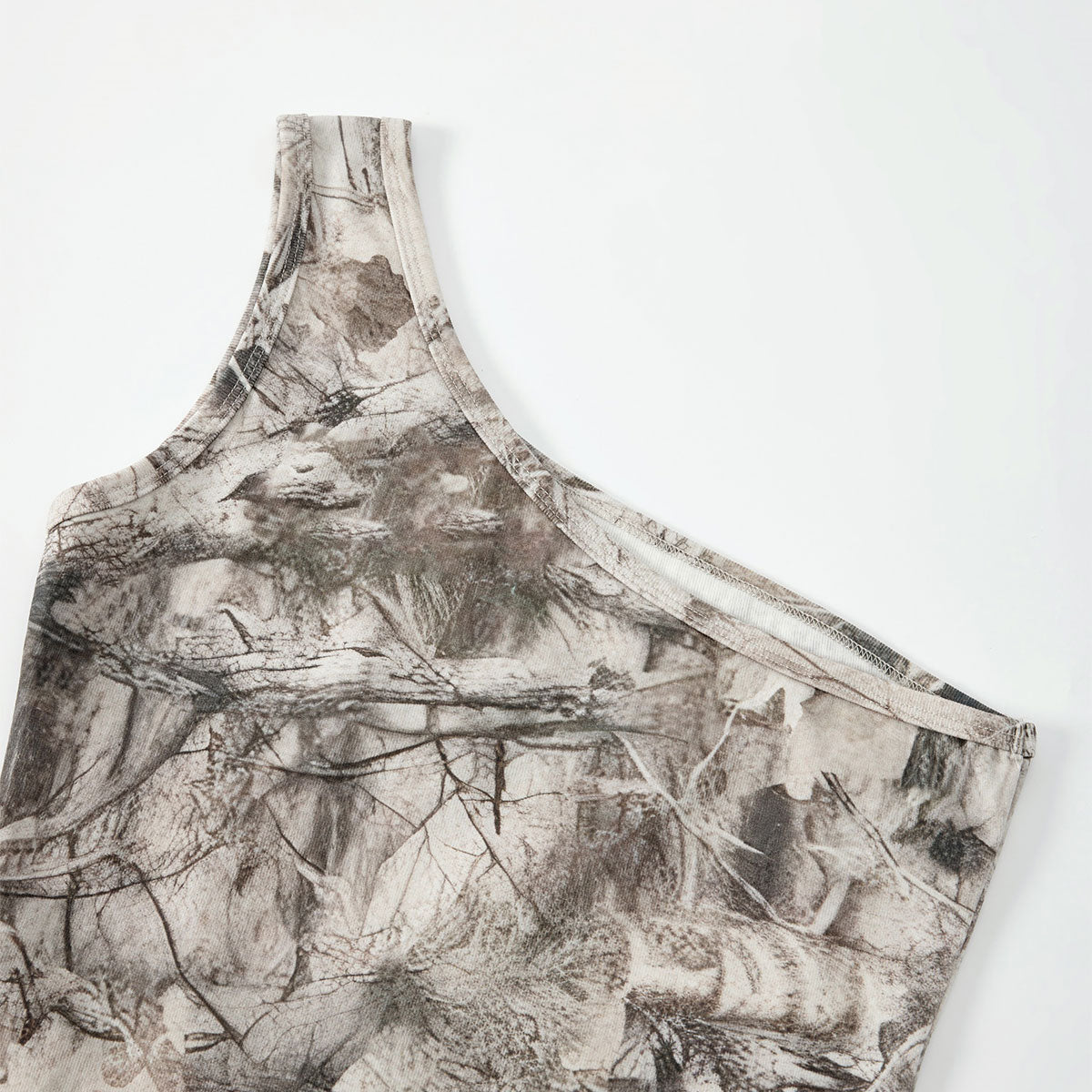 Asymmetric Single Shoulder Camo Cropped Tee