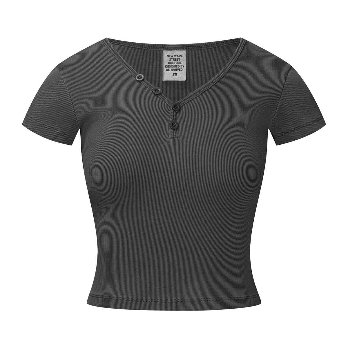 Camiseta Henley de canalé de manga corta de 8 oz