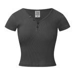 Camiseta Henley de canalé de manga corta de 8 oz