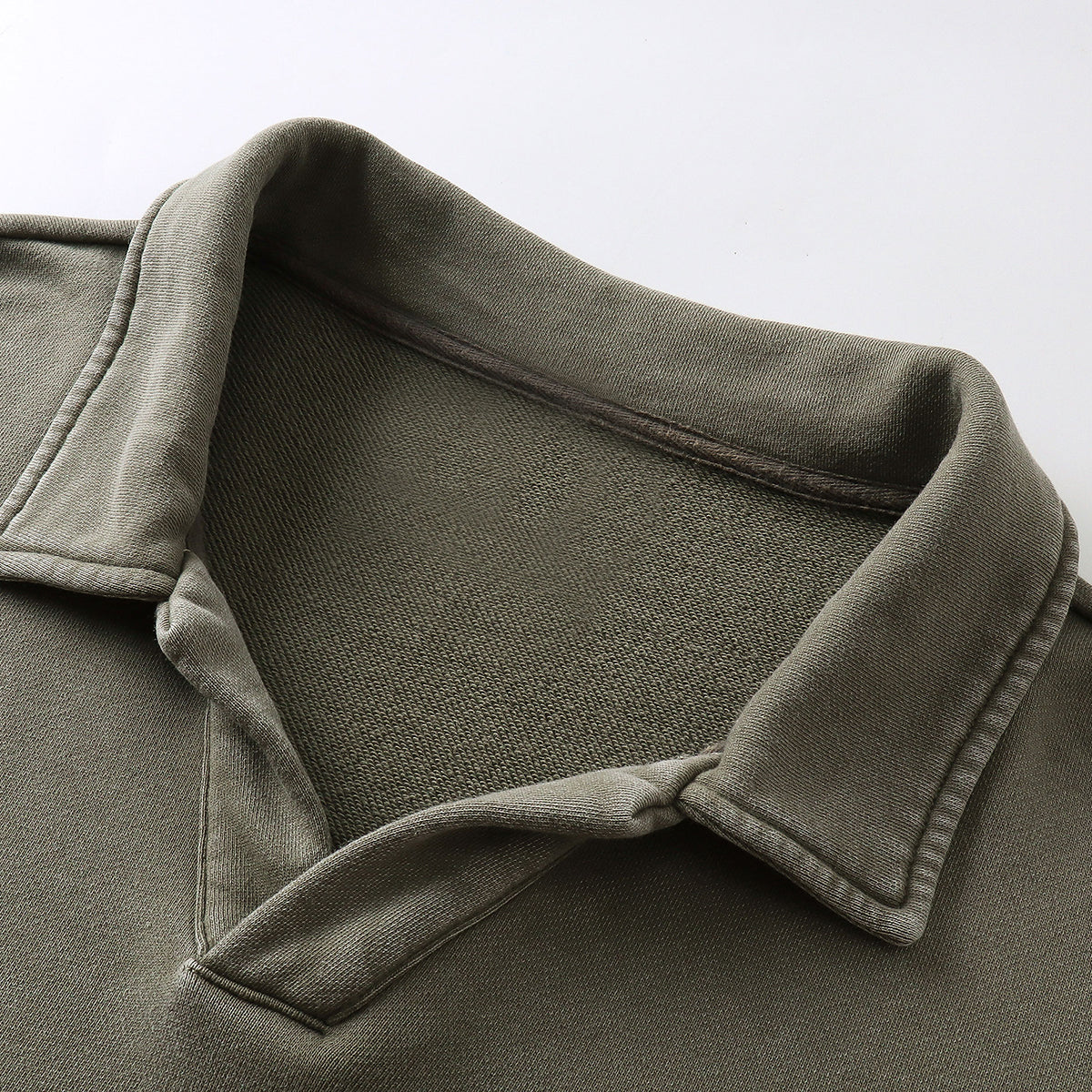 Distressed Edge Buttonless Long-Sleeve Polo