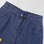 Cartoon Flower Print Denim Summer Streetwear Shorts
