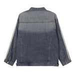 Stand Collar Zip-Up Washed Denim Jacket