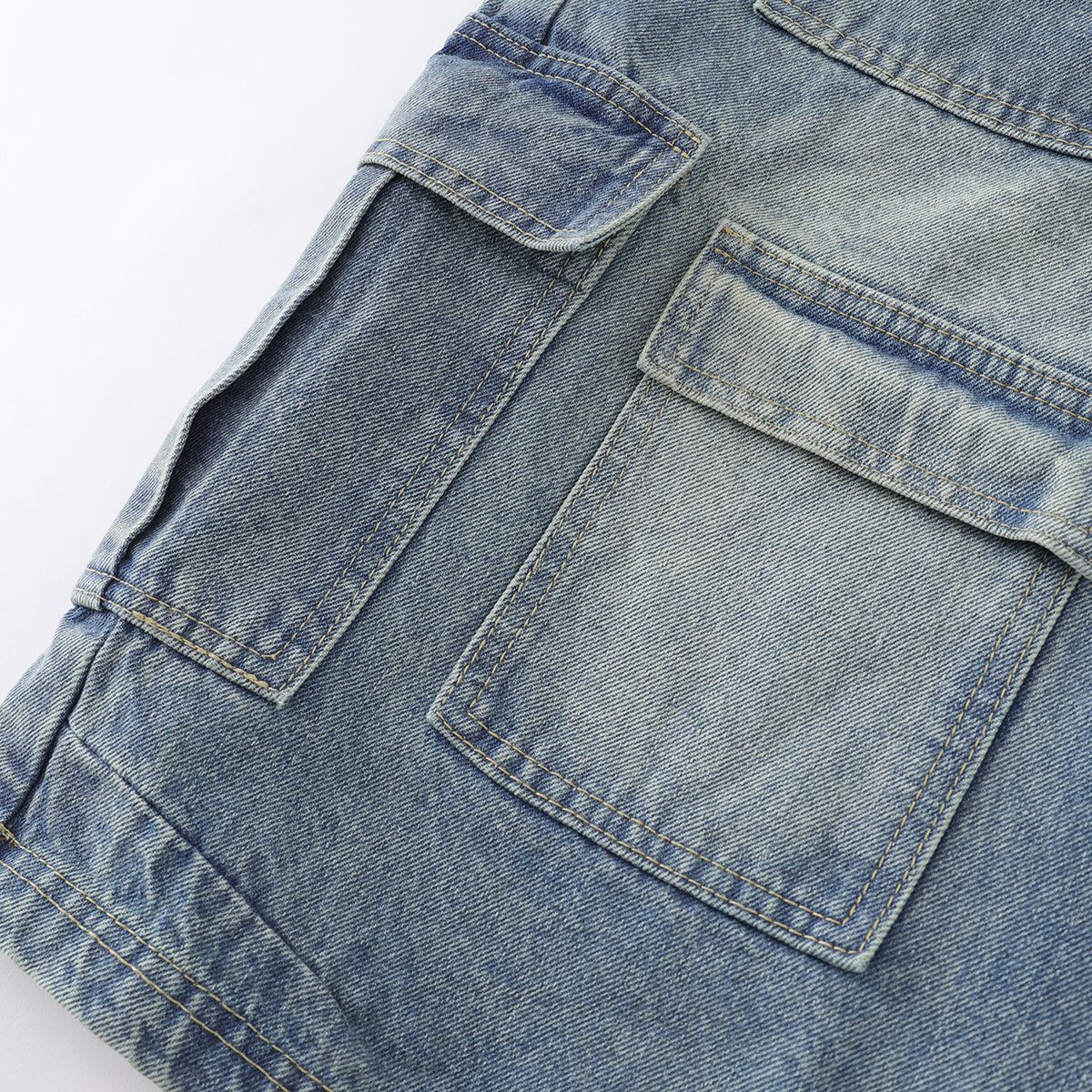 Multi-Pocket Cargo Denim Bermuda Shorts