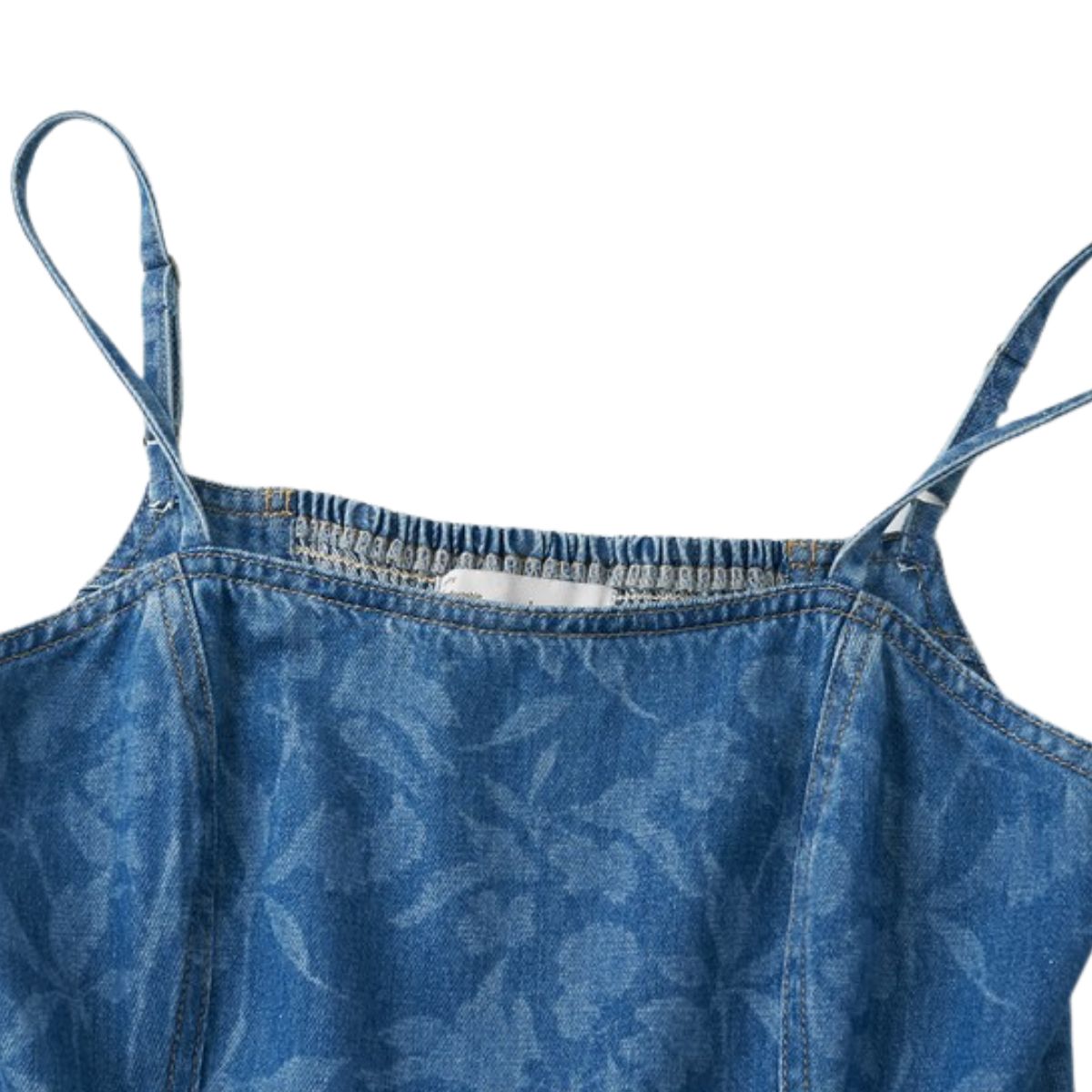 Flower Print Spaghetti Strap Denim Midi Dress