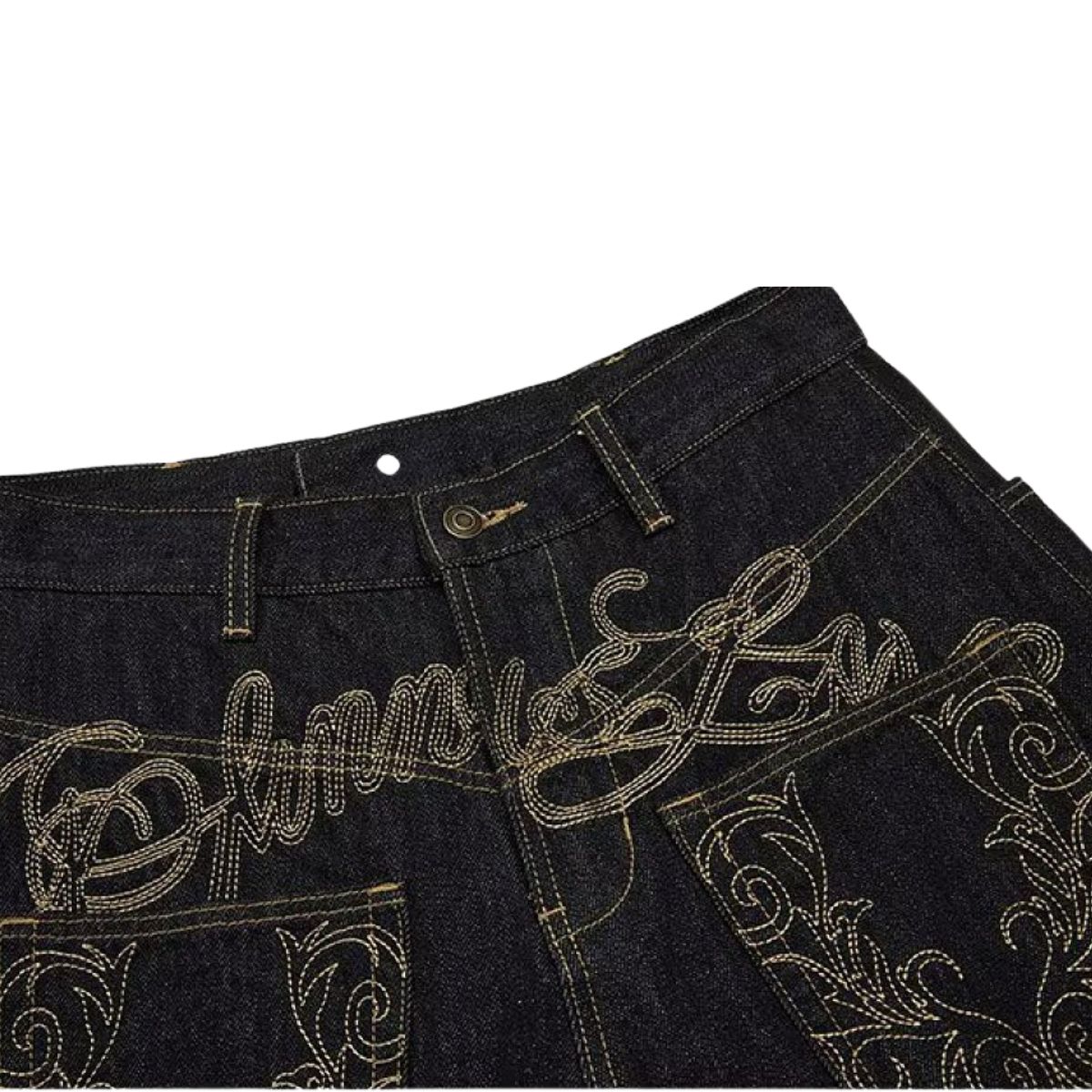 Oversized Embroidered Wide Leg Denim Jeans