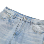 Vintage Washed Light Blue Whiskered Slim Flare Jeans