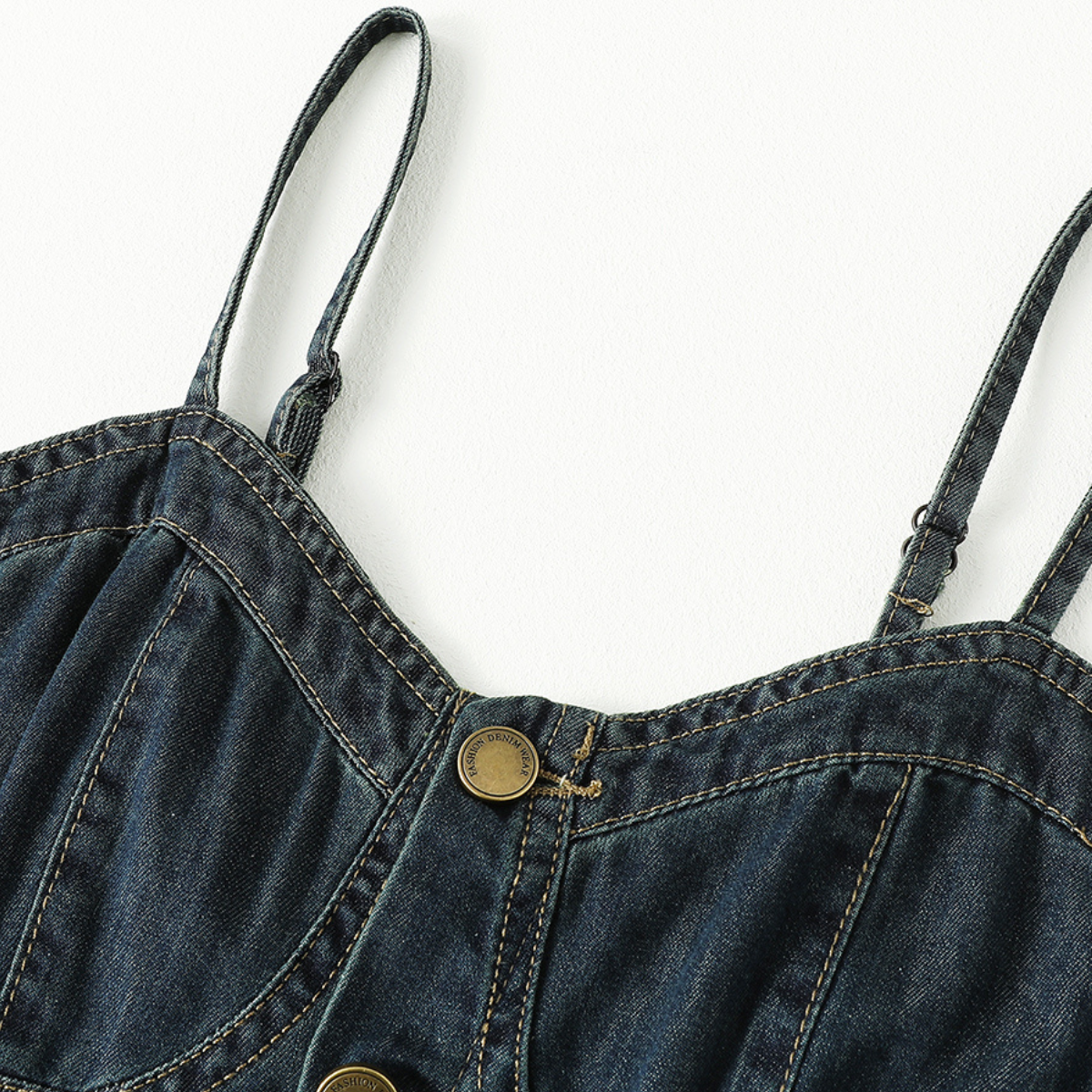 Sweetheart-Neck Strappy Denim Maxi Dress