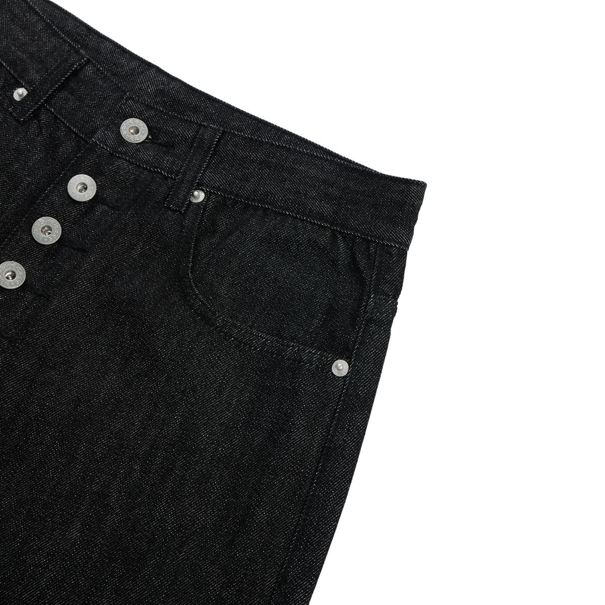 Raw Denim Jeans With Wheat‑Engraved Buttons