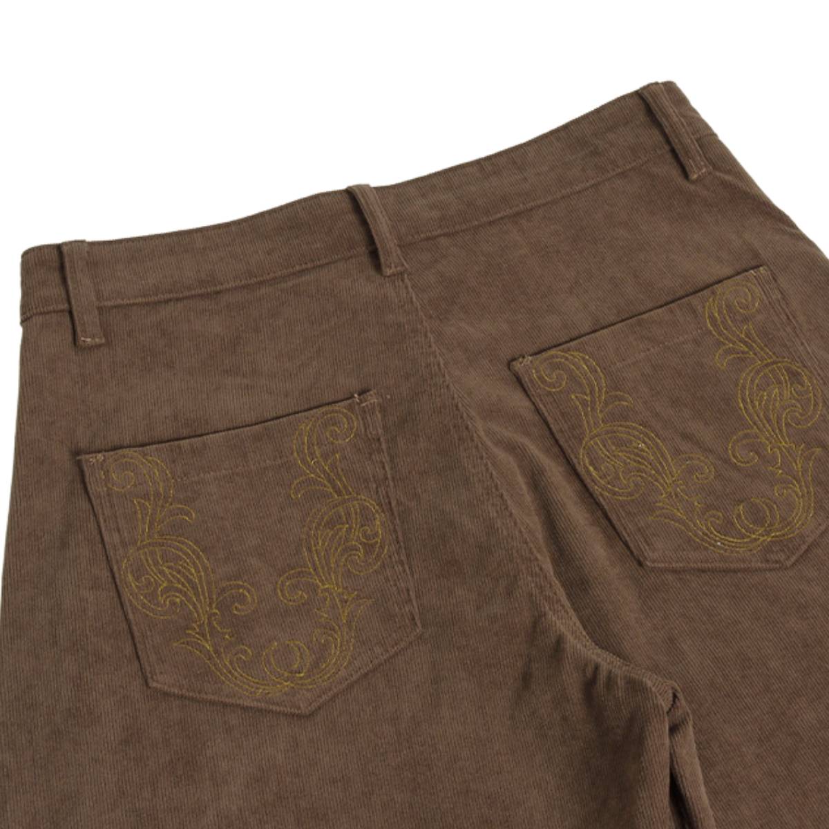 Vintage Washed Corduroy Embroidered Baggy Wide Leg Jeans