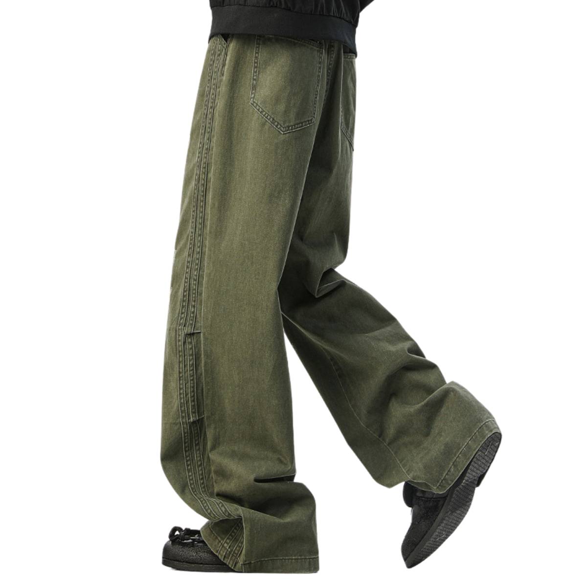 Vintage Striped Corduroy Patchwork Multi-Pocket Relaxed Wide-Leg Cargo Pants
