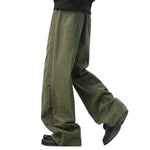 Vintage Striped Corduroy Patchwork Multi-Pocket Relaxed Wide-Leg Cargo Pants