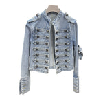Women's Vintage Stand Collar Double Breasted Denim Jacket