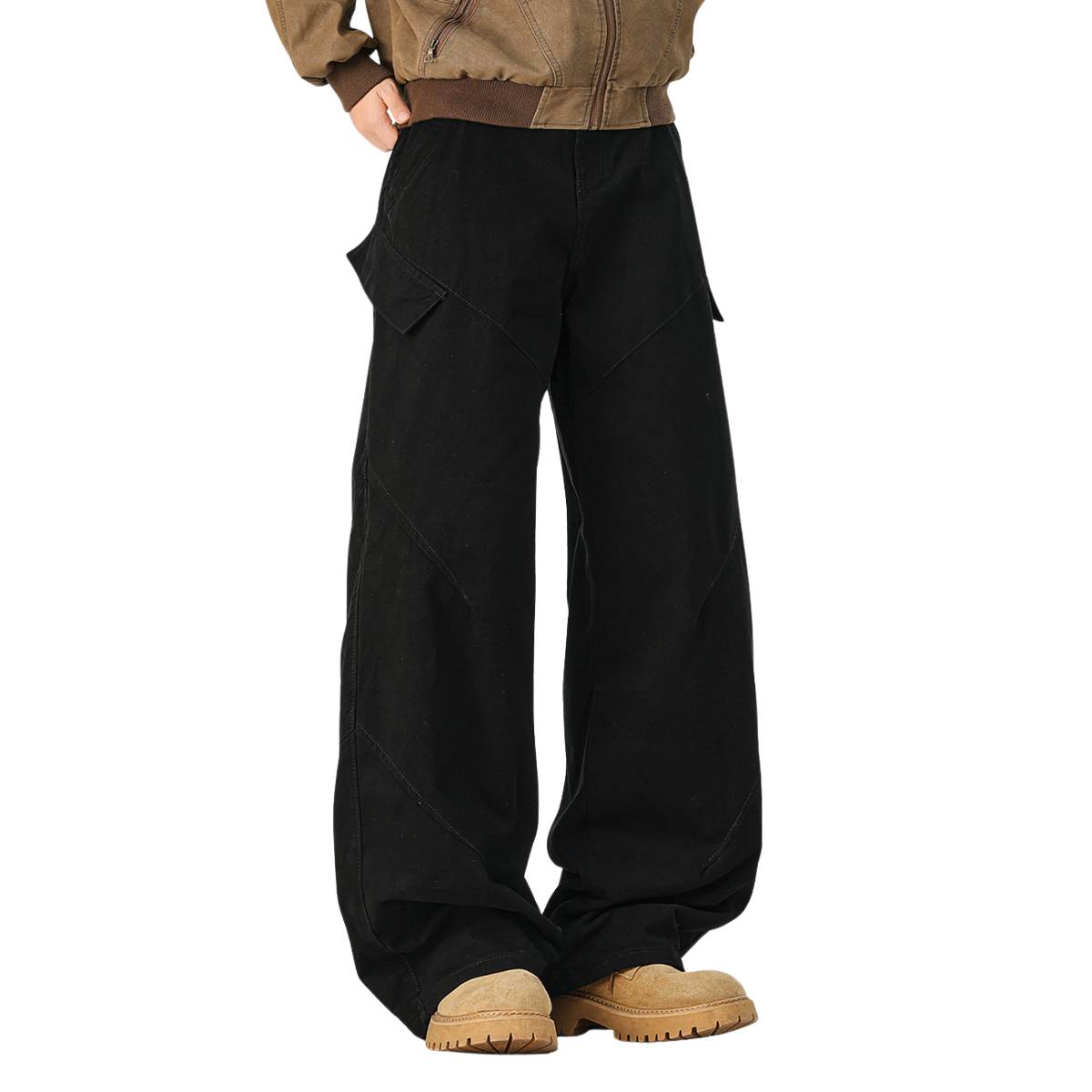 Washed Solid Wide Relaxed Workwear Pants