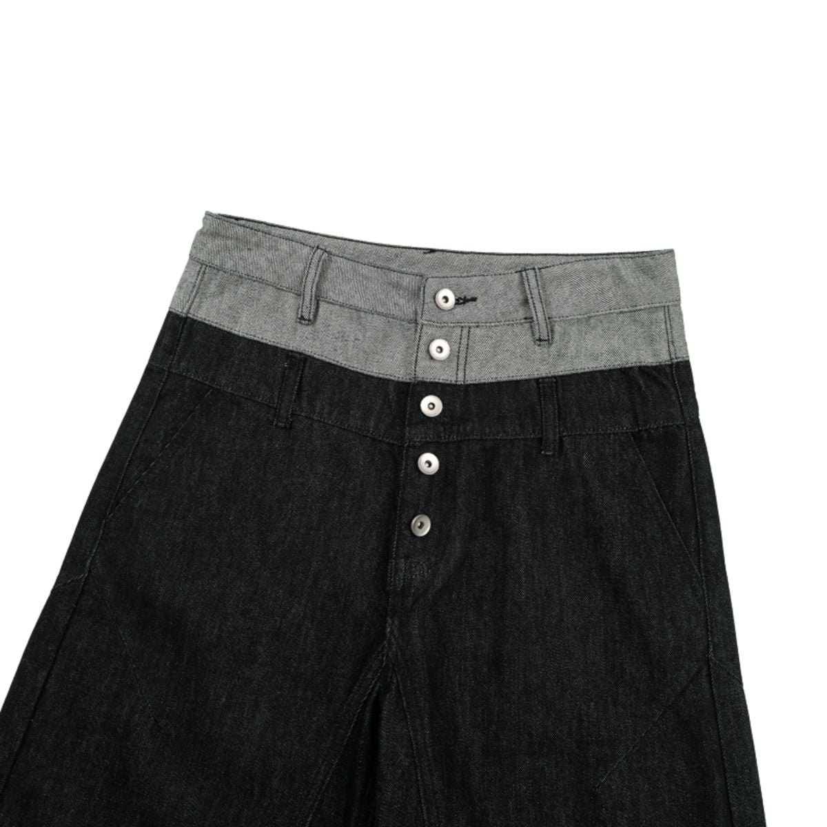 Two‑Tone Waistband Black Wide‑Leg Denim Jeans