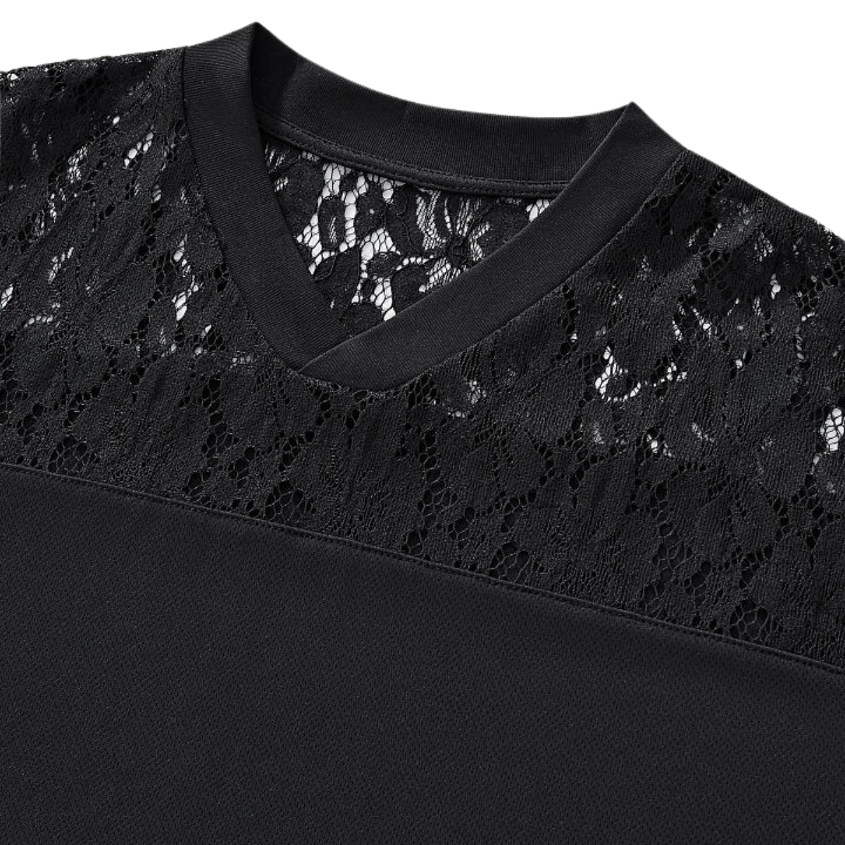 Openwork Lace-Stitching V-Neck Boxy Tee