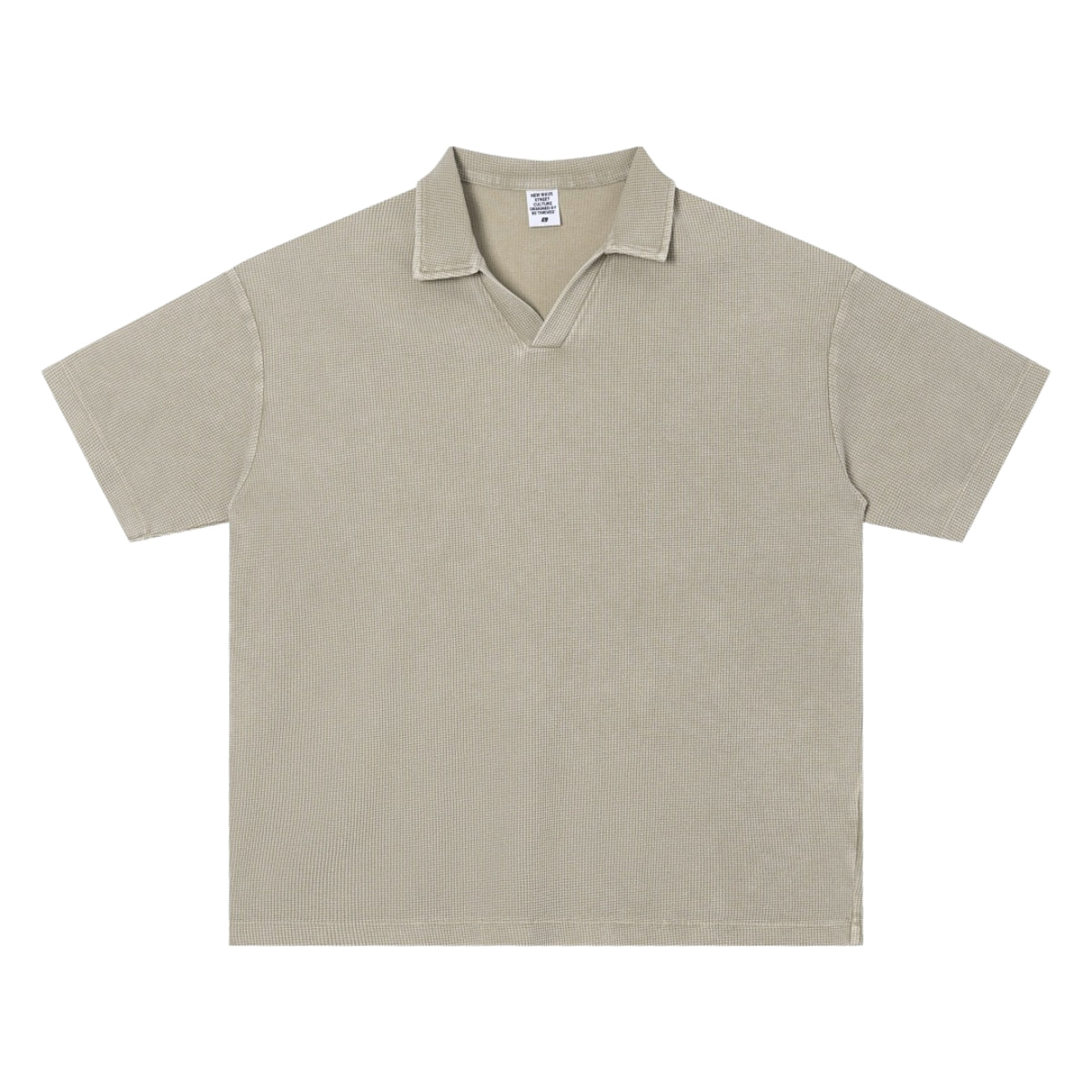 Retro Distressed Waffle Vintage Wash Polo T-Shirt