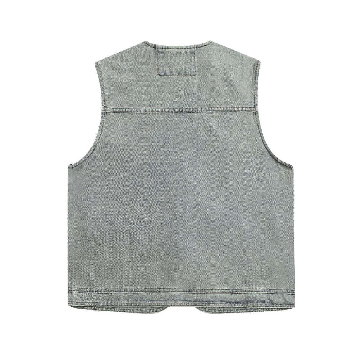 Relaxed V-Neck Denim Cargo Vest