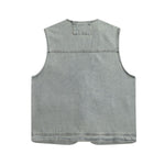 Relaxed V-Neck Denim Cargo Vest
