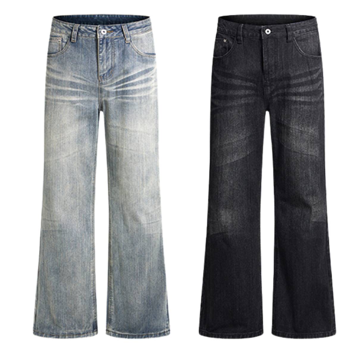 Gradient Washed High Rise Curved Leg Loose Wide Leg Denim Jeans