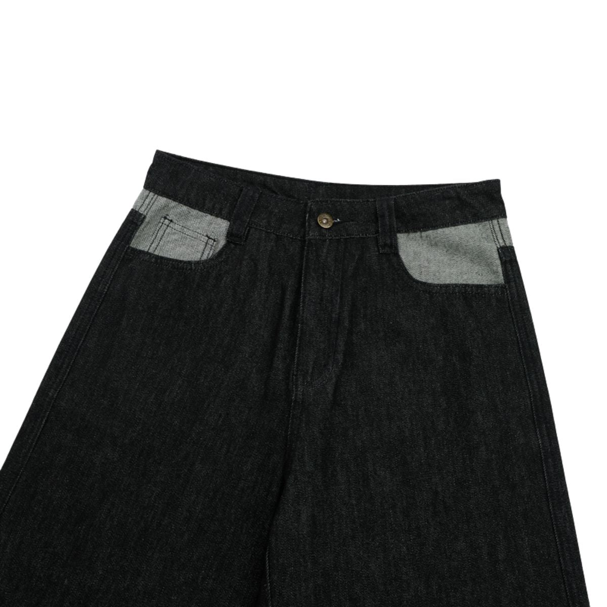 Washed Color‑Block Patchwork Jeans